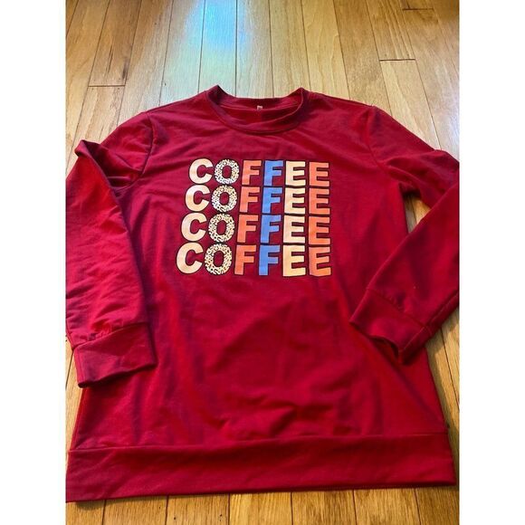 unbranded, women's coffee graphic red long sleeve pullover sweater size medium - Picture 1 of 7